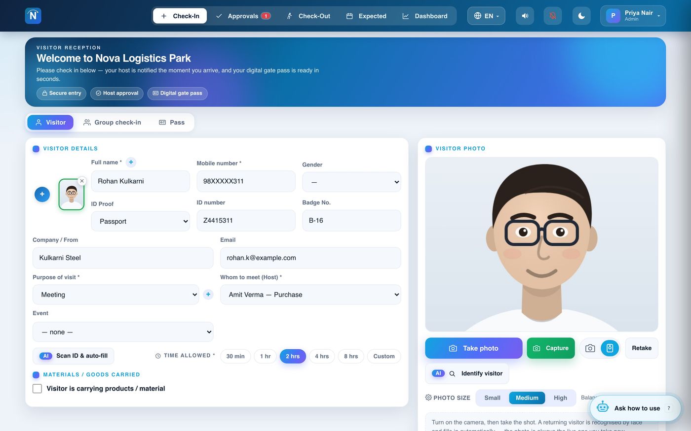 GatePass check-in with photo capture